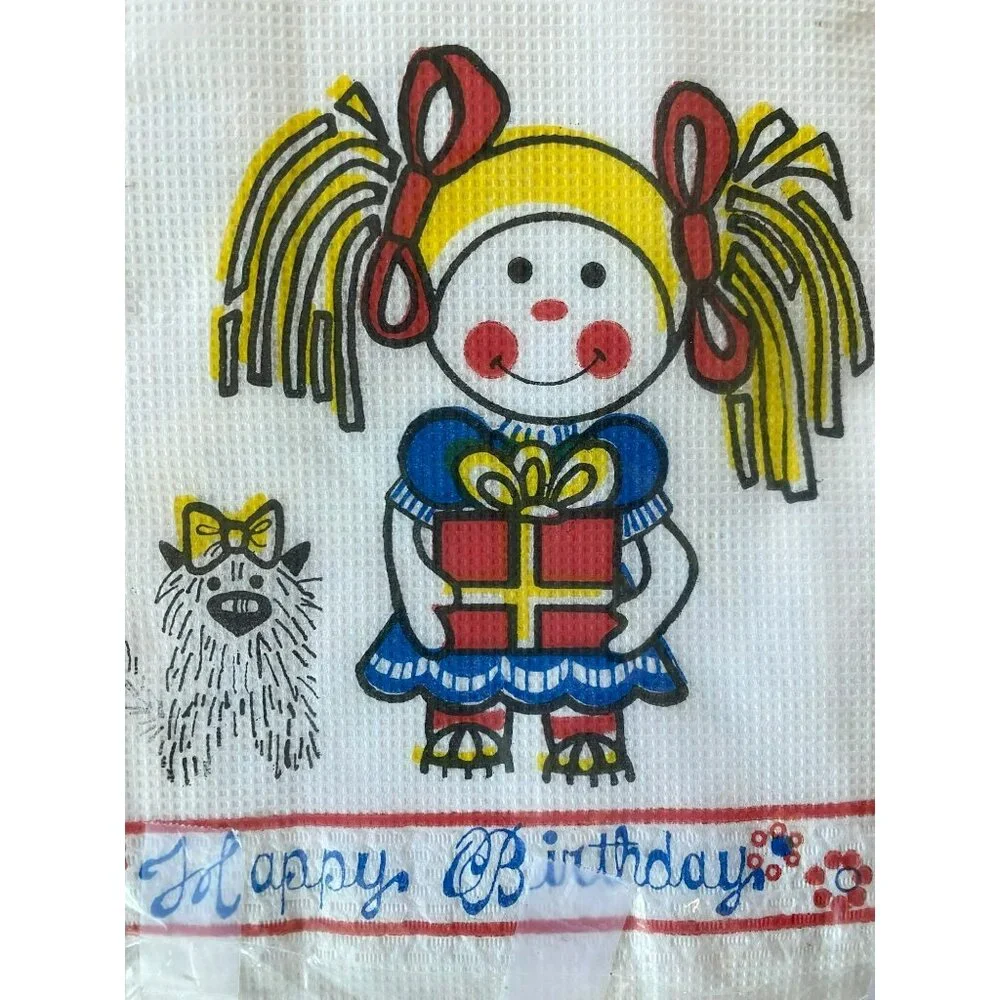 Vintage Birthday Table cover Tablecloth Linette 70s Napkins Disposable 96